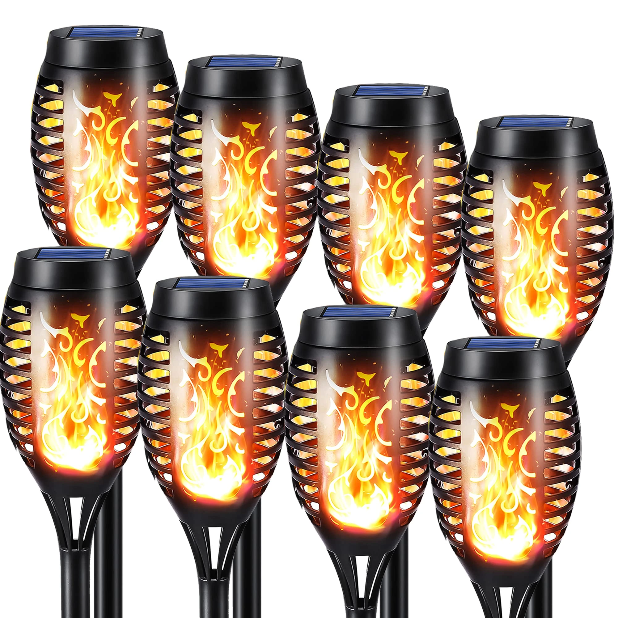 NEXVIN 8 Pack Solar Flickering Dancing Flame Lights Waterproof Solar Torch Lights for Outdoor Garden Patio Pathway Yard Driveway Halloween Decorative