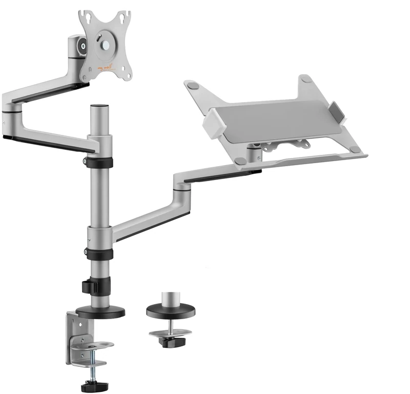 myWall HL52L Table Holder for Monitor and Laptop - Fully Movable, Monitor Holder, Laptop Holder, Height Adjustable, Table Mount, Rotate, Tilt, 2-in-1 Desk Mount, Multitasking