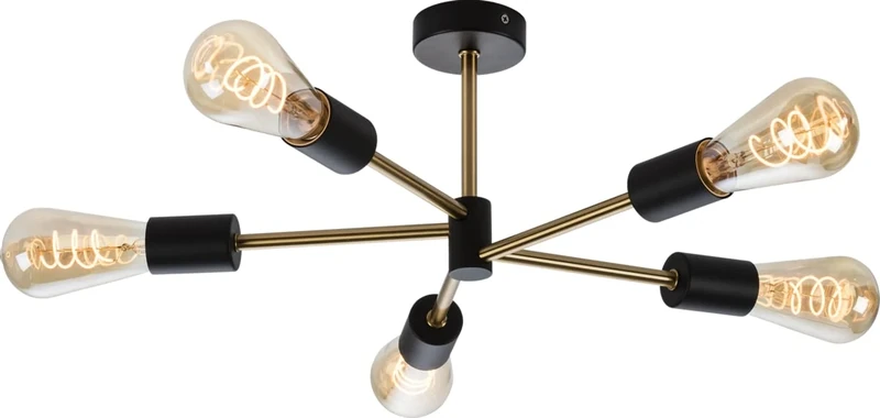 Knightsbridge Sena - 230V IP20 E27 5 Light Ceiling Pendant, Matt Black and Brushed Gold