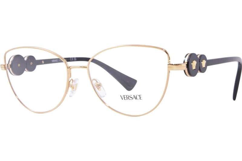 Versace Gold VE1284-1002 Eyeglass Frame with DEMO LENS, 55mm, Cat Eye - Prescription Eyewear Frames, Gold, 55/16/145