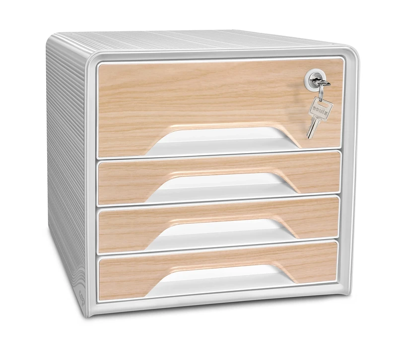 CEP Smoove Silva Secure Drawer Box with 4 Drawers and Cylinder Lock White Wood