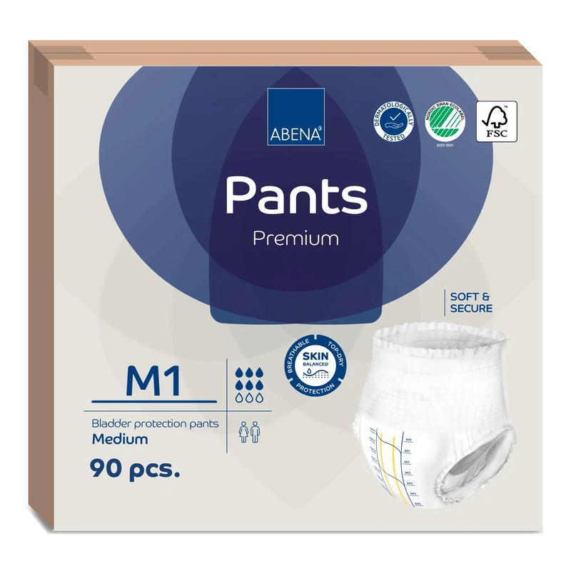 ABENA Pants Premium Pull-Up Incontinence Pants, Eco-Labelled Incontinence Pants for Men & Women, Discreet, Protective, Breathable, Comfortable - Medium 1, 80-110cm Waist, 1400ml Absorbency, 90PK