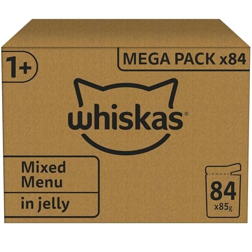 whiskas 1 plus Adult Mixed Selection in Jelly 84 Pouches, Adult Wet Cat Food, Megapack (84 x 85 g)