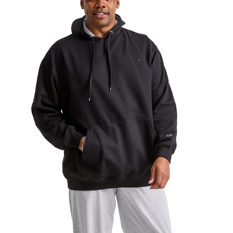 Champion Men's Fleece, Hooded Sweatshirt, Cotton Hoodies (Big & Tall), Black C Logo, 3XL