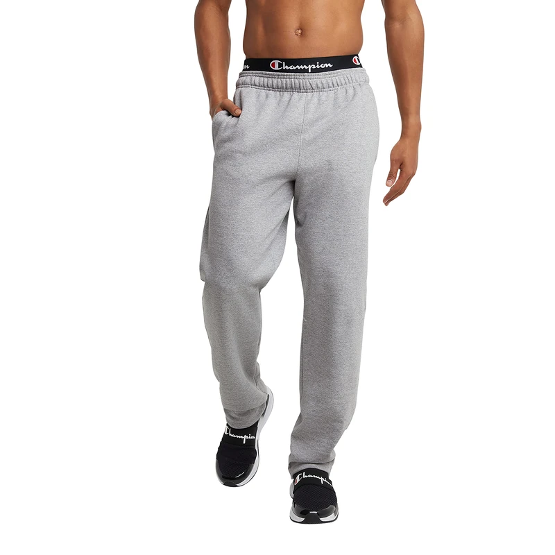 Champion Men's, Powerblend, Fleece Open-Bottom Sweatpants (Reg. Or Big & Tall), Oxford Gray C Patch Logo, X-Large