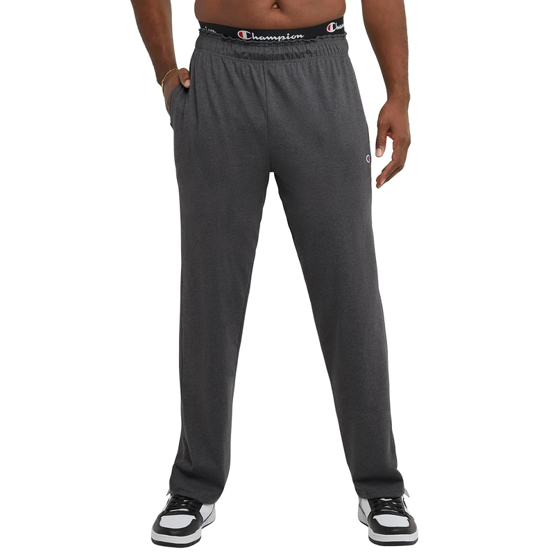 Champion Men's, Lightweight Open-Hem Lounge, Jersey Pants (Reg. Or Big & Tall) Track, Granite Heather C Patch Logo, XXL