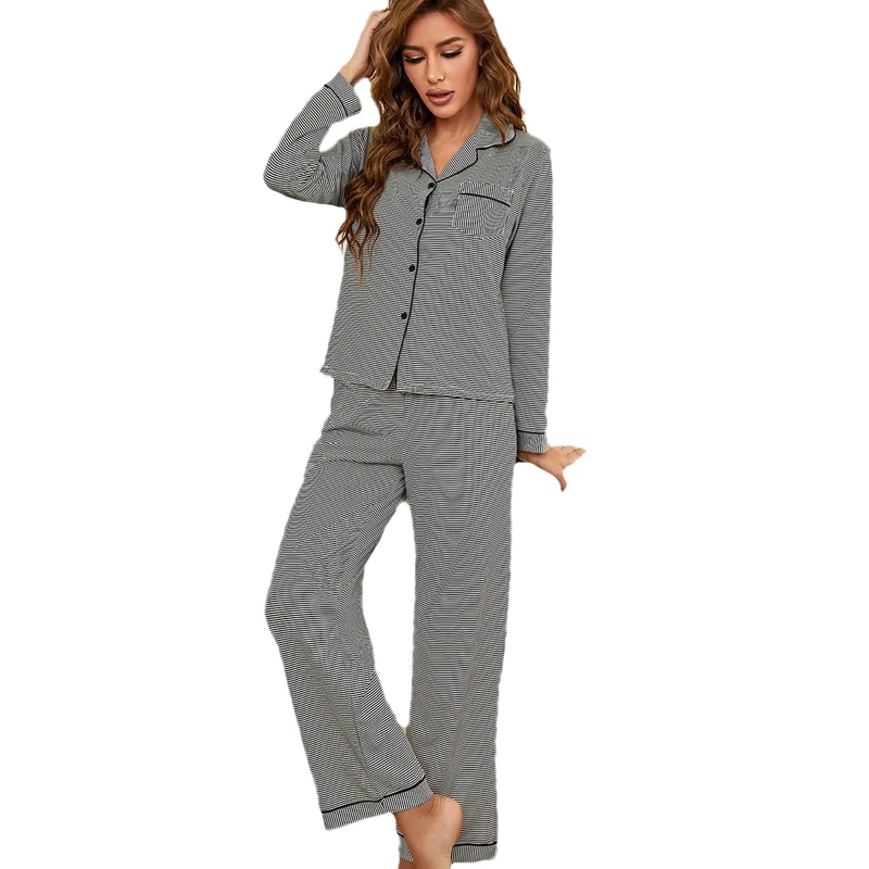 Women’s Pajama Set Stripe Matching Pajama Sleepwear Nightgown Loungewear Pjs Ladie Nightwear Shirt and Pants Soft Comfy,Stripe,XL(75kg/180cm)