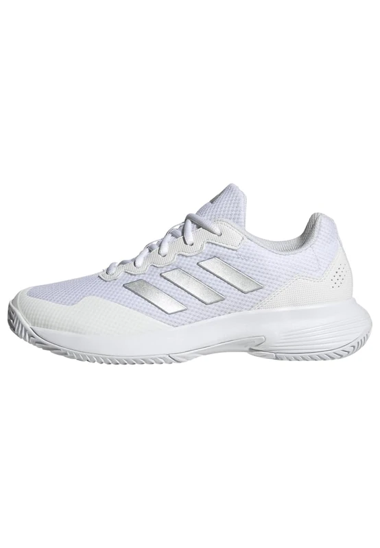 adidas Women's Gamecourt 2.0 Tennis Shoes, Silver Metallic/Cloud White, 3.5 UK