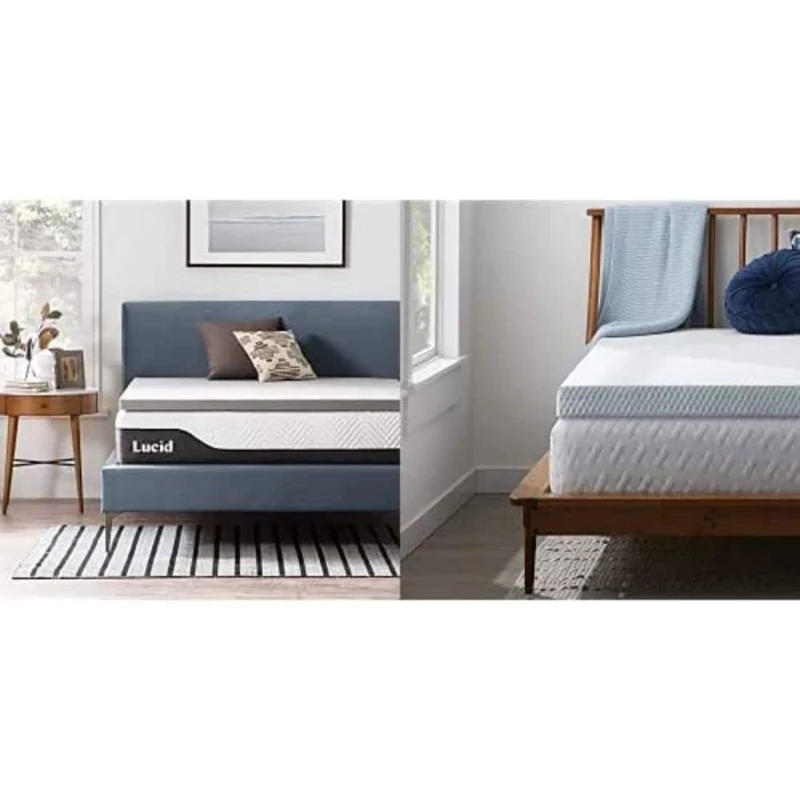 LUCID 5 cm Bamboo Charcoal Memory Foam Mattress Topper – Activated Charcoal – with Mattress Topper Cover – Soft and Breathable – Double Bed (135 x 190 cm)