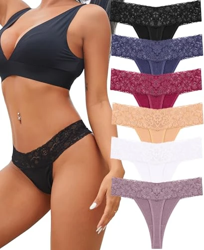 BeReady Cotton Lace Thong Underwear - Women's Sexy Hipster Knickers Multipack