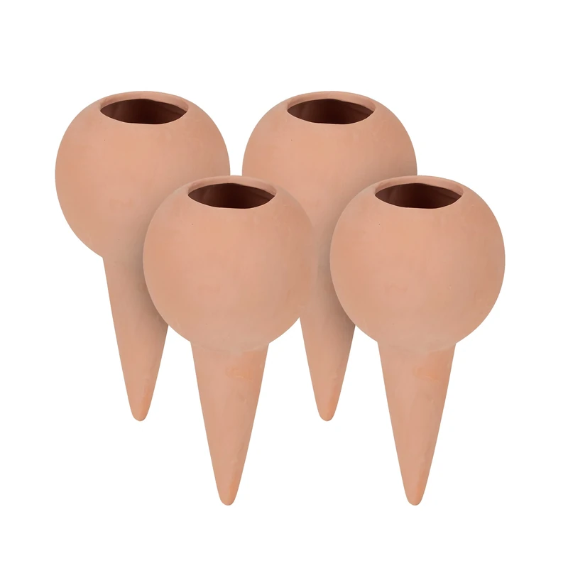 Relaxdays Clay Watering Spikes, Set of 4, Stakes for 1.5 L Plastic Bottles, Indoor & Outdoor Plants, Globes, Terracotta