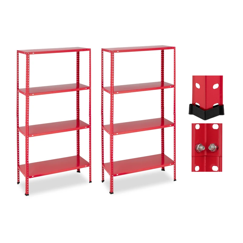 Relaxdays Heavy Duty Shelving Unit, Set of 2, H x W x D: 147.5 x 75.5 x 30.5 cm, 160 kg max Load per Shelf, Steel, Red