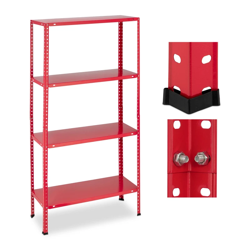 Relaxdays Heavy Duty Shelving Unit, H x W x D: 147.5 x 75.5 x 30.5 cm, 160 kg max Load per shelf, Steel, Red