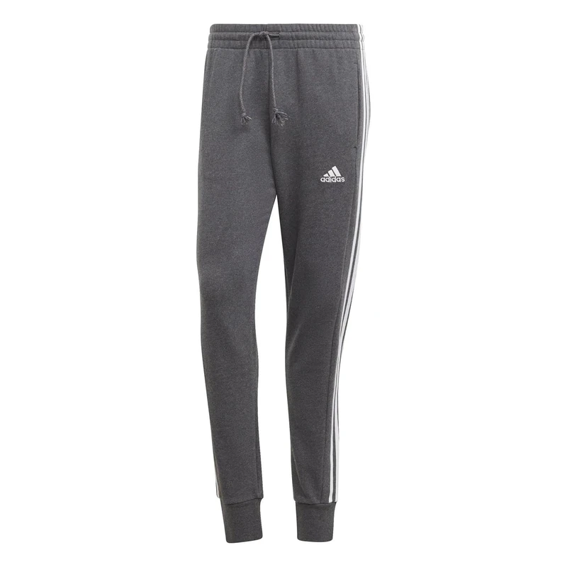 adidas Men's Essentials French Terry Tapered Cuff 3-Stripes Pants, Dark Grey Heather/White, S
