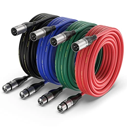 EBXYA XLR Cable 25ft 4 Packs - Premium Balanced Microphone Cable with 3-Pin XLR Male to Female Mic Speaker Cable, (Red, Green, Blue, Black)