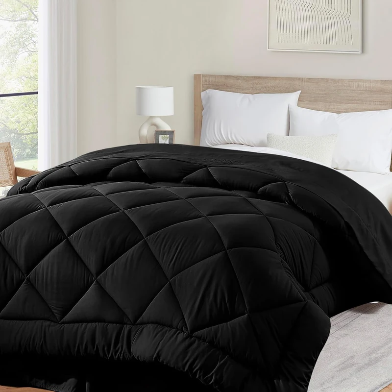 Cozynight Soft Oversized Super King Size Comforter Duvet Insert-Down Alternative Comforter with Corner Tabs-Fluffy & Breathable & Machine Washable Diamond Stitching (Black,128"x120")