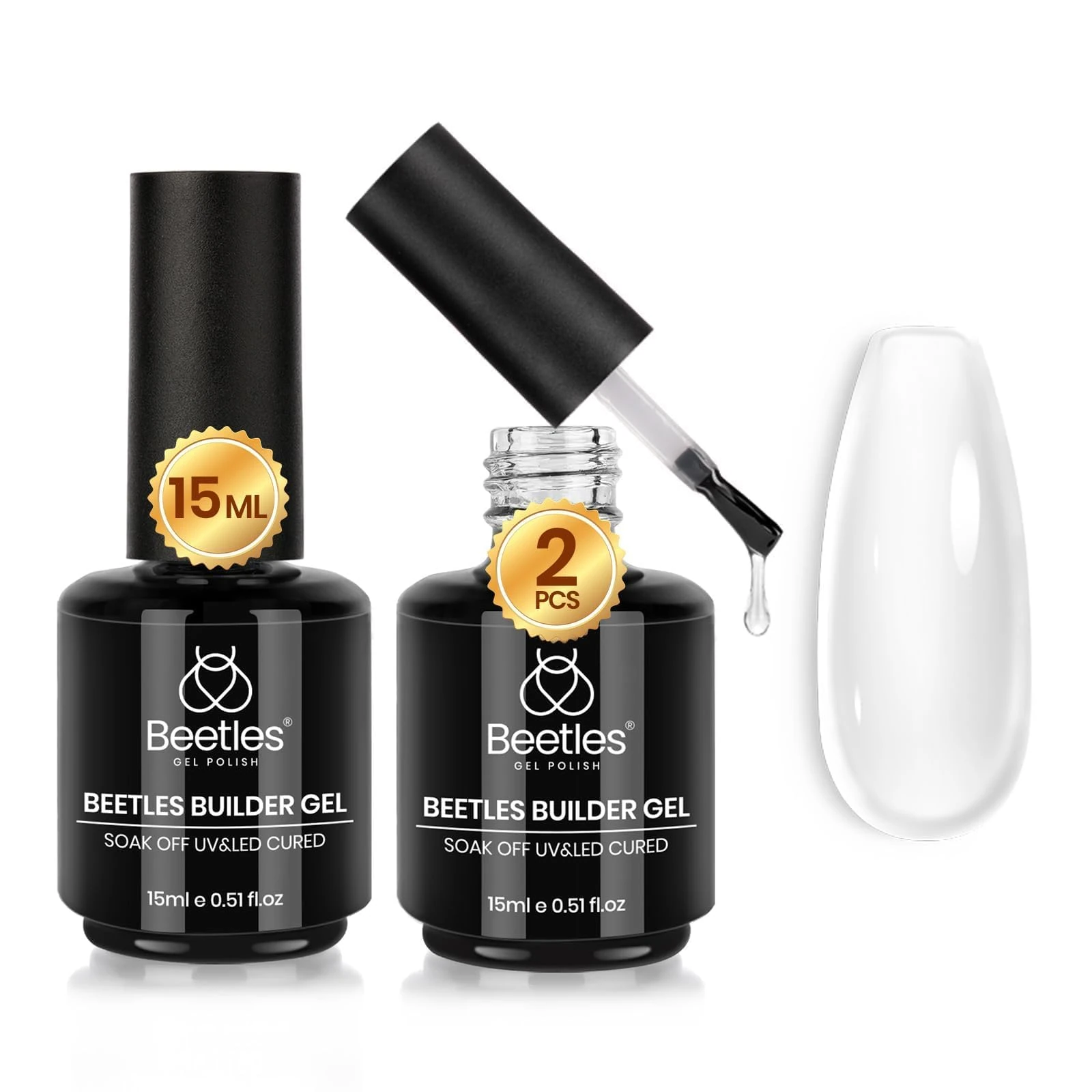 beetles Gel Polish 7 in 1 Clear Builder Nail Gel Set, 2Pcs 15ml Building Gel for Nail Apex Brush in Strengthener Hard Gel Extension Nail Gel in a Bottle, Led Nail Lamp Gel Rhinestone Nail Glue Gel