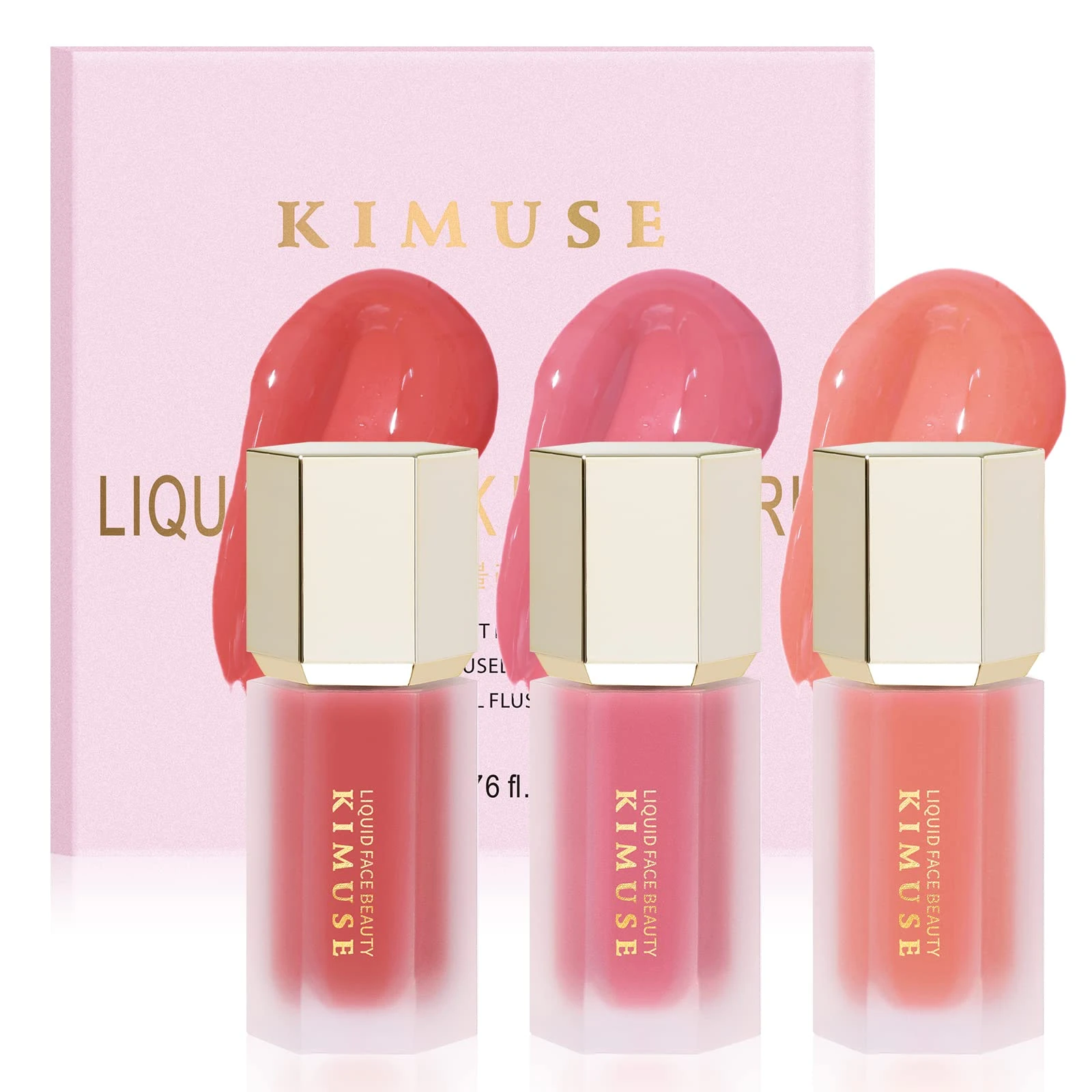 KIMUSE 3PCS Liquid Blush Set, 3 Colors Soft Blush Lightweight Natural-Looking Long-lasting Blush Stick, Easy-to-apply, Blends Effortlessly, Cream Blush for Cheek, Eye, Lips (Soft Peach Trio)