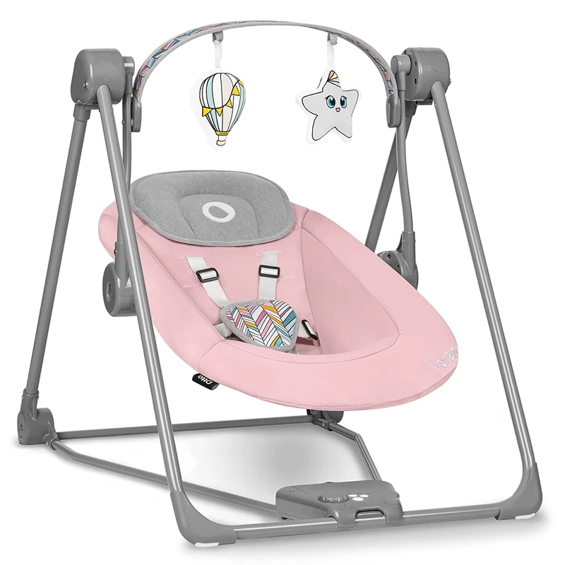 LIONELO Baby Rocker OTTO from Birth, with Nature Sounds, Timer, 5 Levels Speed Electric Swing, Bouncer for Newborns & Infants, Soft Cushion, 5-Point Harness, Compact Fold, Portable, Cord & Batteries