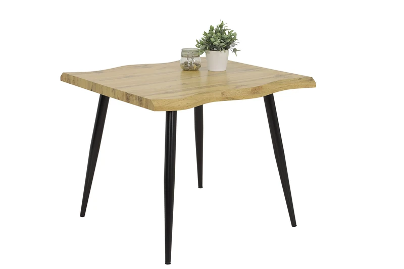 Apollo Dining Table with Tree Edge Look, Engineered Wood Metal, Wild Oak, B 90 x T 90cm