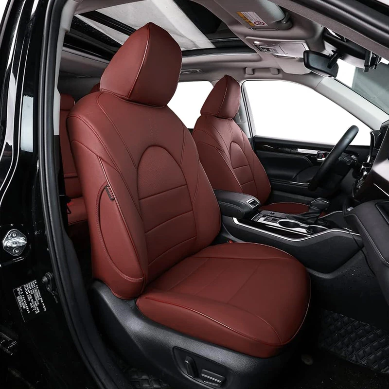 EKR Highlander Seat Covers,Custom for Toyota Highlander 2014 2015 2016 2017 2018 2019,2nd Row 40/60 Split,Car Seat Protectors for Trucks,Waterproof Leather Car Seat Cover Full Set(Burgundy)