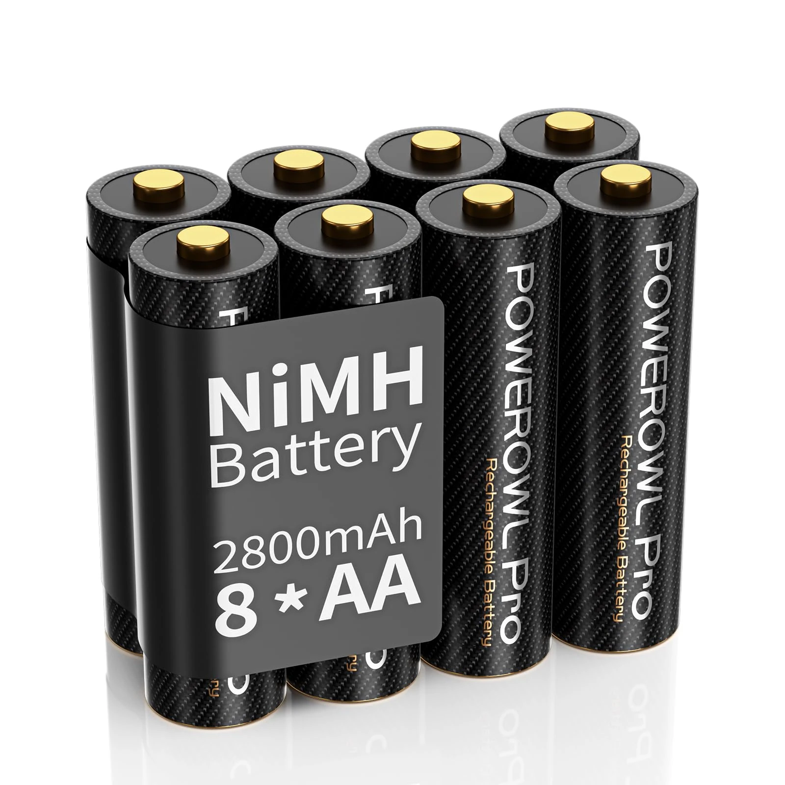 POWEROWL - Goldtop Rechargeable Battery AA, Pack of 16, High Capacity 2800mAh, Premium NiMH Double A Battery