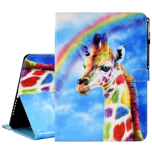 KEROM iPad Mini Case, PU Leather Folio Stand Cover with Auto Sleep Wake for iPad Mini 5/4/3/2/1 7.9 inch, Rainbow Giraffe, Multi-Angle Viewing Stand, Reading, Watching Videos, Video Calls, Travel