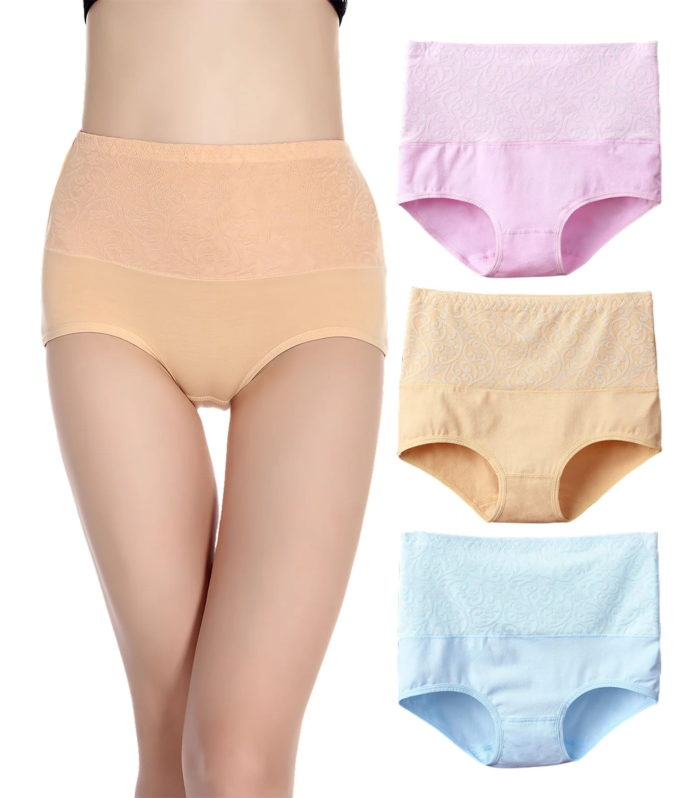 marysgift Womens Knickers Underwear High Waisted Knickers for Women Full Coverage Slight Tummy Control Bikini Briefs Multipack 3 Pack (C05,2XL UK 14 16)