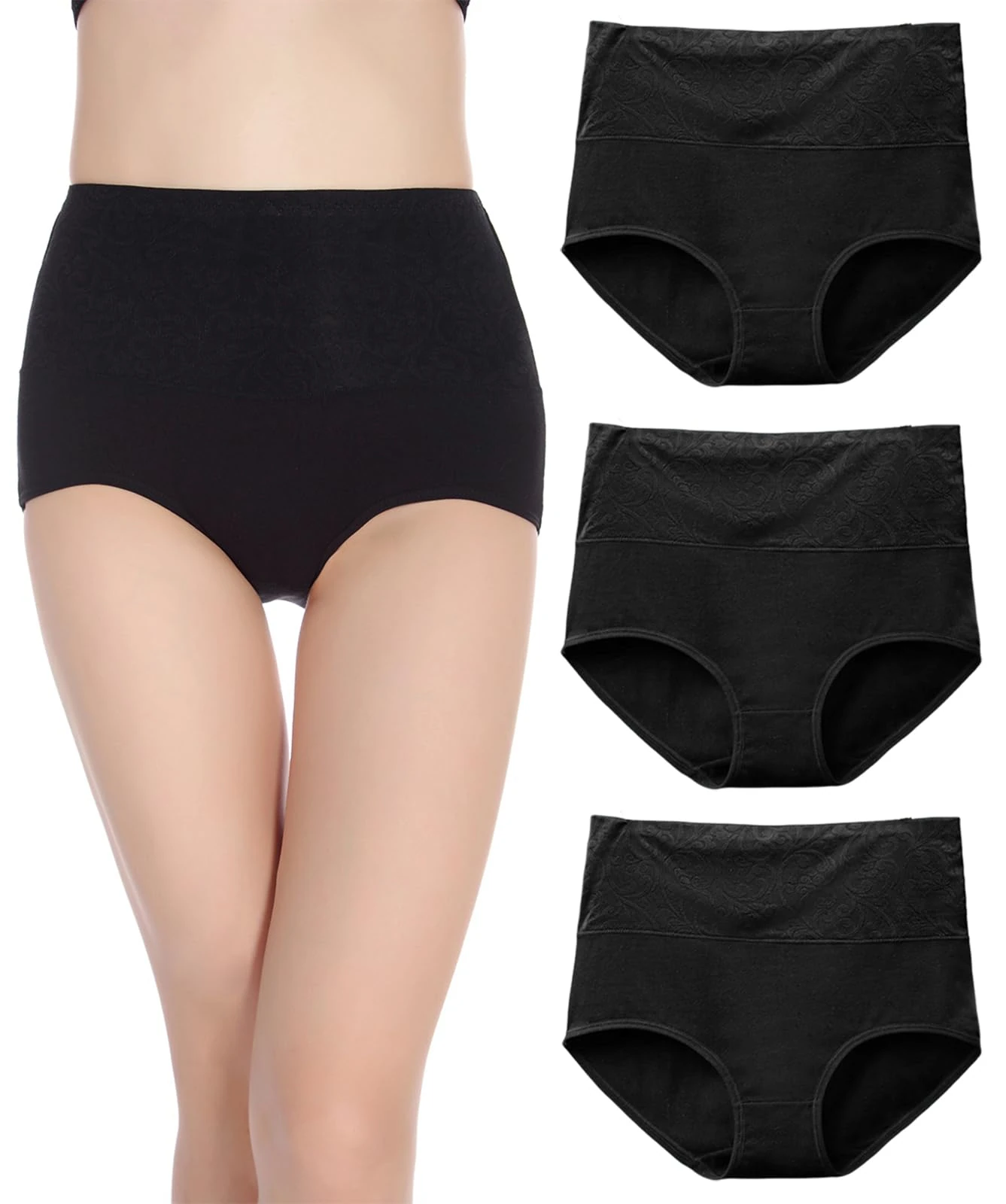 marysgift Black Briefs Women's Cotton Bikini High Waist Hipster Knickers Everyday Female Underwear XXL UK 14 16