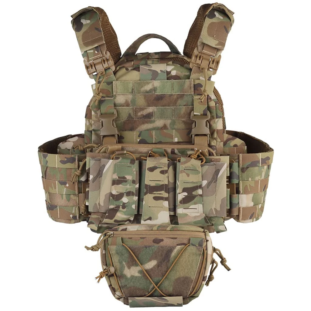 CZMYCBG Mens Airsoft Tactical Vest Adjustable 1000D Nylon Military Assault Vest with Magazine Pouch and Lower Hanging Bag for Outdoor Paintball Hunting Game,CP