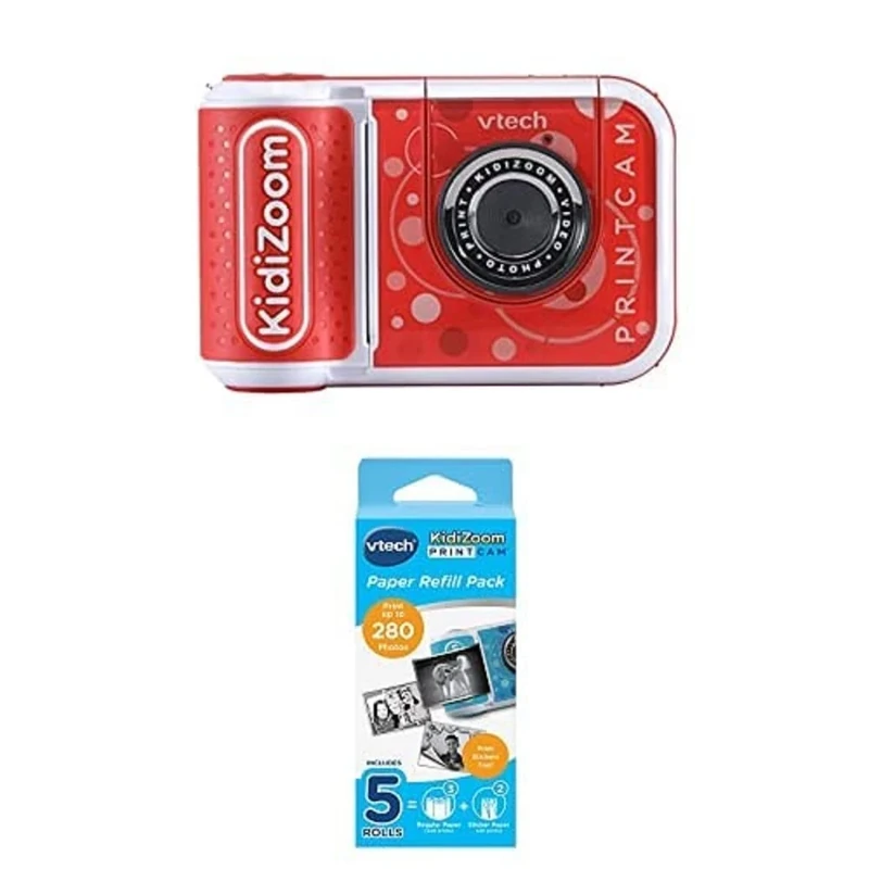 Bundle of VTech KidiZoom PrintCam (Red), Digital Camera for Children with Built-In Printer + VTech KidiZoom PrintCam Thermal Printing Paper for Print Camera