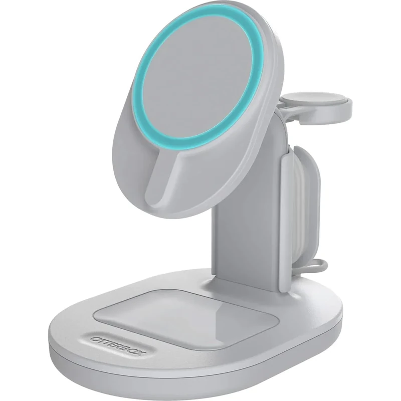OtterBox Wireless 3 in 1 MagSafe Charging Stand, Strong Magnetic Alignment and Attachment with MagSafe, Sleek Multi-Devicie Charging Station for iPhone, AirPods and Apple Watch, White