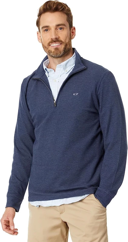 Vineyard Vines Men's Saltwater Quarter-Zip Pullover Sweater, Deep Bay, S