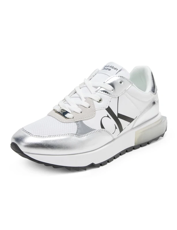 Calvin Klein Women's Magalee Sneaker, Silver/White 040, 8 UK