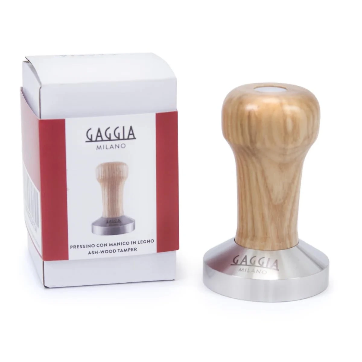 Gaggia Ash Wood Espresso Coffee Tamper, 58mm Stainless Steel Flat Base with Ash Wood Handle