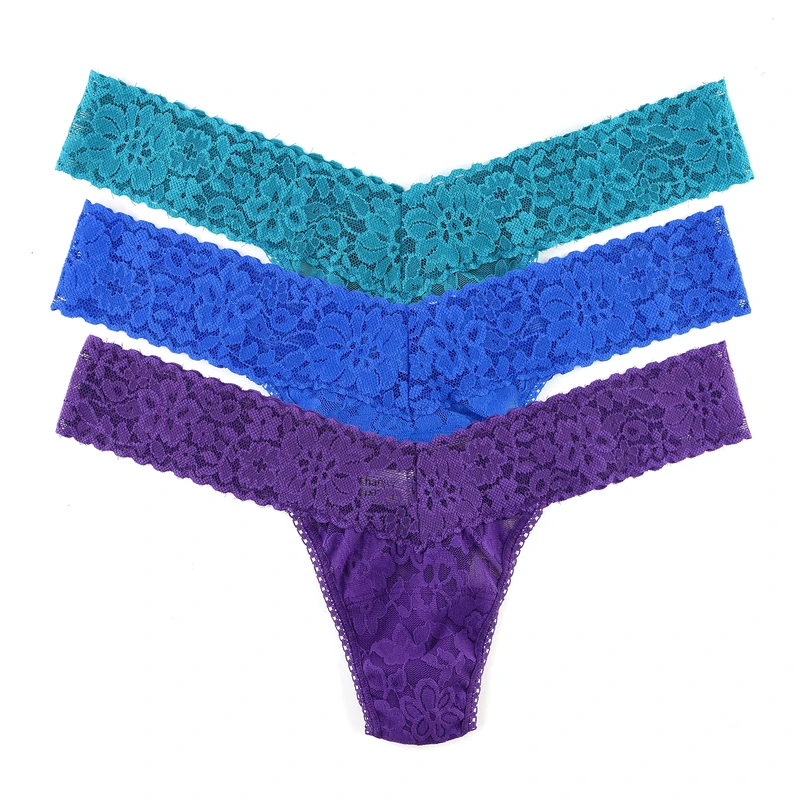 hanky panky 3PK LOW RISE THONGS IN POLYBAG, Tidal Teal, Casis, Bold Blue, One size
