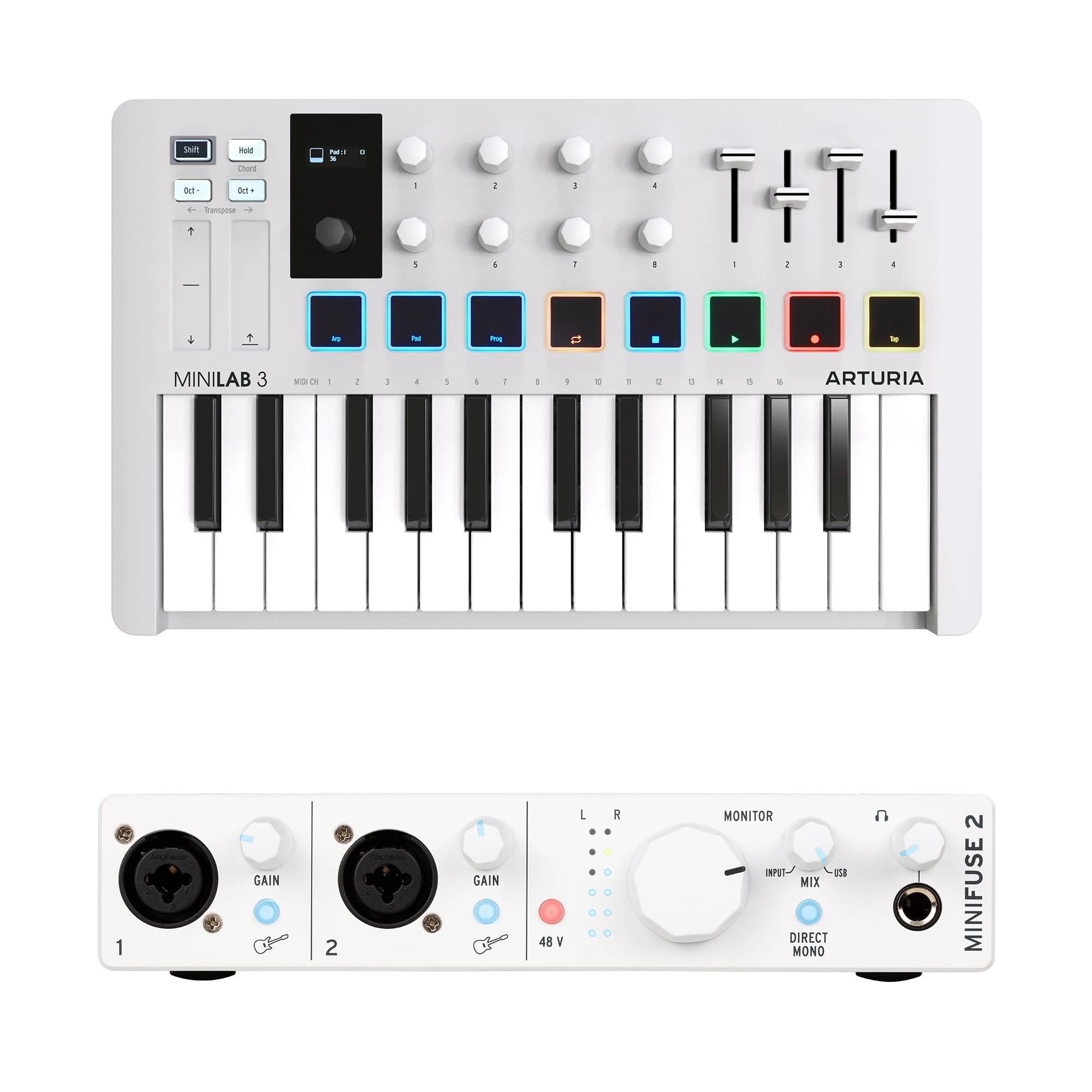Arturia - MiniFuse 2 - Compact USB Audio & MIDI Interface with Creative Software for Recording & MiniLab 3 - Universal MIDI Controller for Music Production