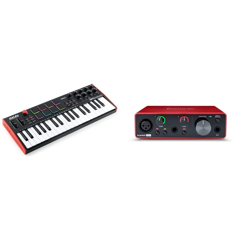 AKAI Professional MPK Mini Plus - 37 Key USB MIDI Keyboard Controller with 8 MPC Pads, Sequencer, MIDI/CV/Gate I/O, and Music Production Software & Focusrite Scarlett Solo 3rd Gen USB Audio Interface