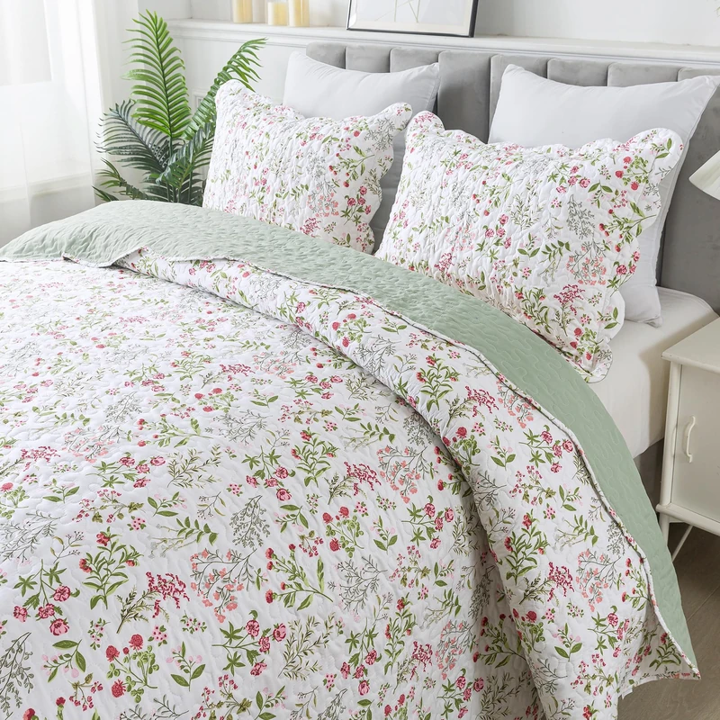 HoneiLife Floral Quilt King Size - 3 Pieces Microfiber Quilt Sets Lightweight Bedspreads Wildflower Coverlets Nature Bed Cover King Quilt Bedding Set All Season Quilts
