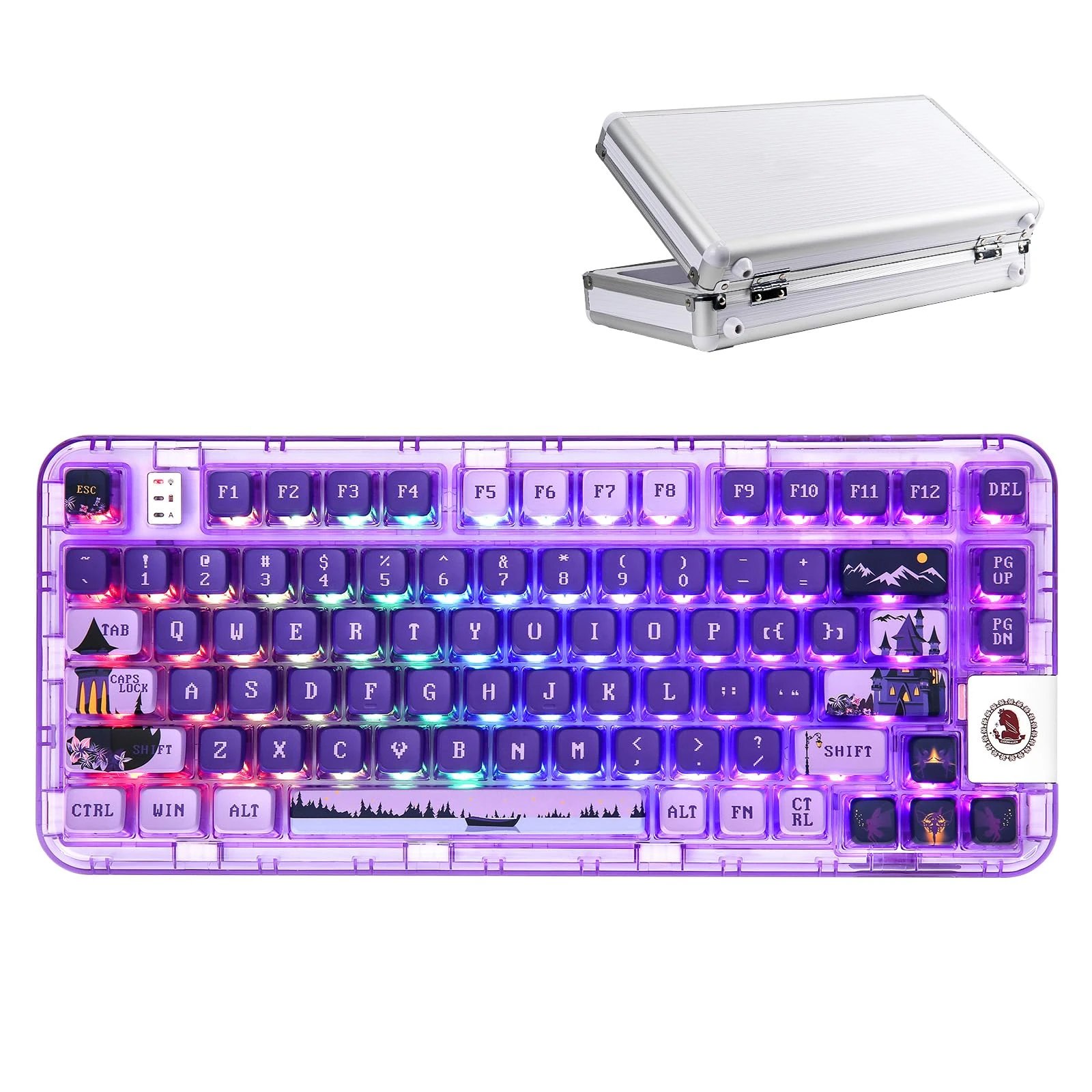 YUNZII CK75 Gaming Keyboard, Wireless Hot Swappable Mechanical Keyboard for Gaming, Home, Transparent Gasket Mounted Keyboard for Windows, Mac(Lilac Switch,Fairy Purple and Metal Box)