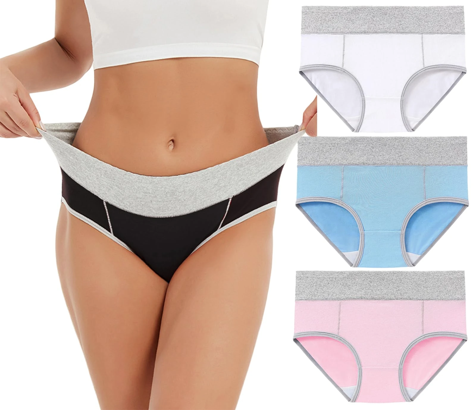 marysgift Knickers for Women Multipack Cotton Underwear Women 3 Pack Mid Waisted Ladies Knickers XL UK 8 10 E05