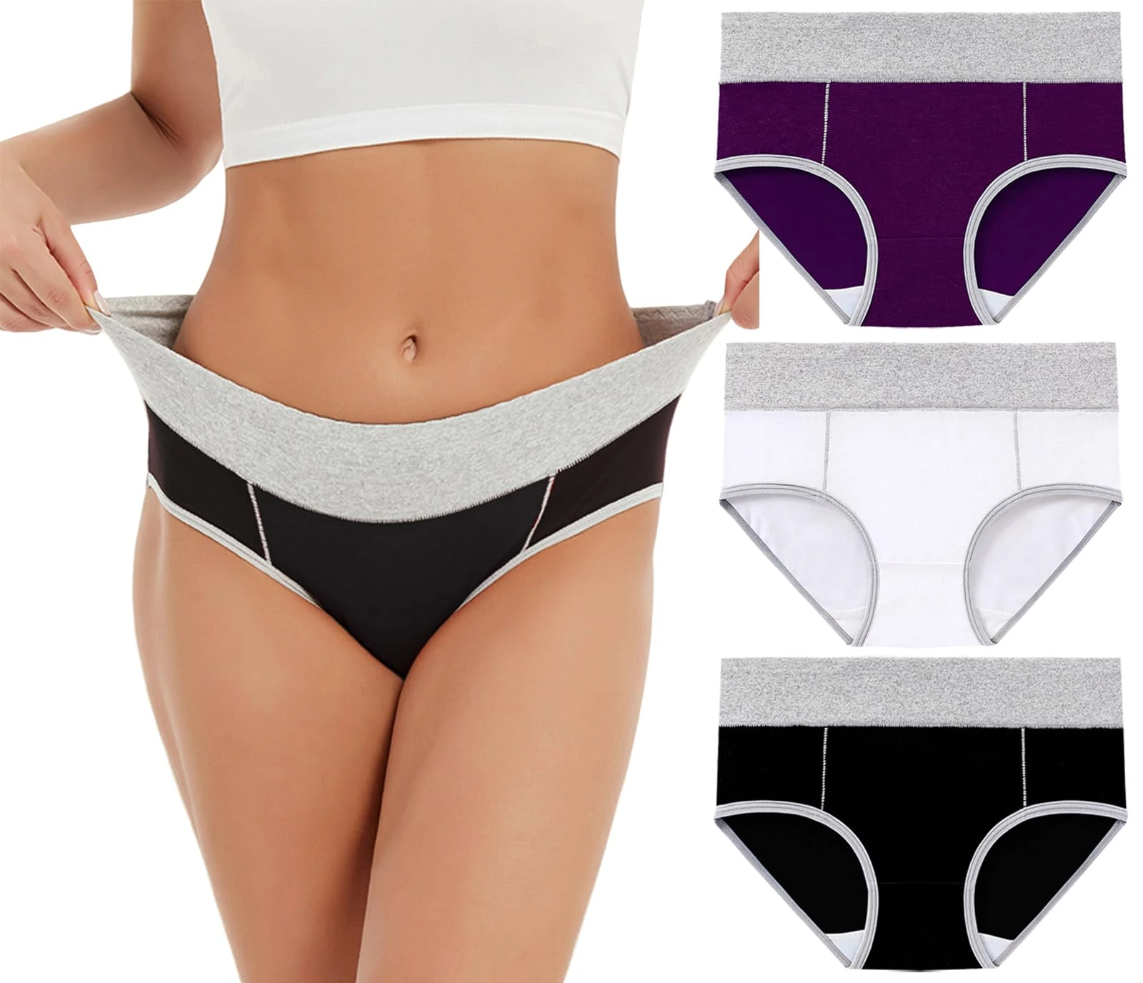 marysgift Maternity Knickers Women's Cotton Underwear Comfy Mid Waisted Briefs 3 Pack Breathable Ladies Panties (E04,2XL UK 10 12)