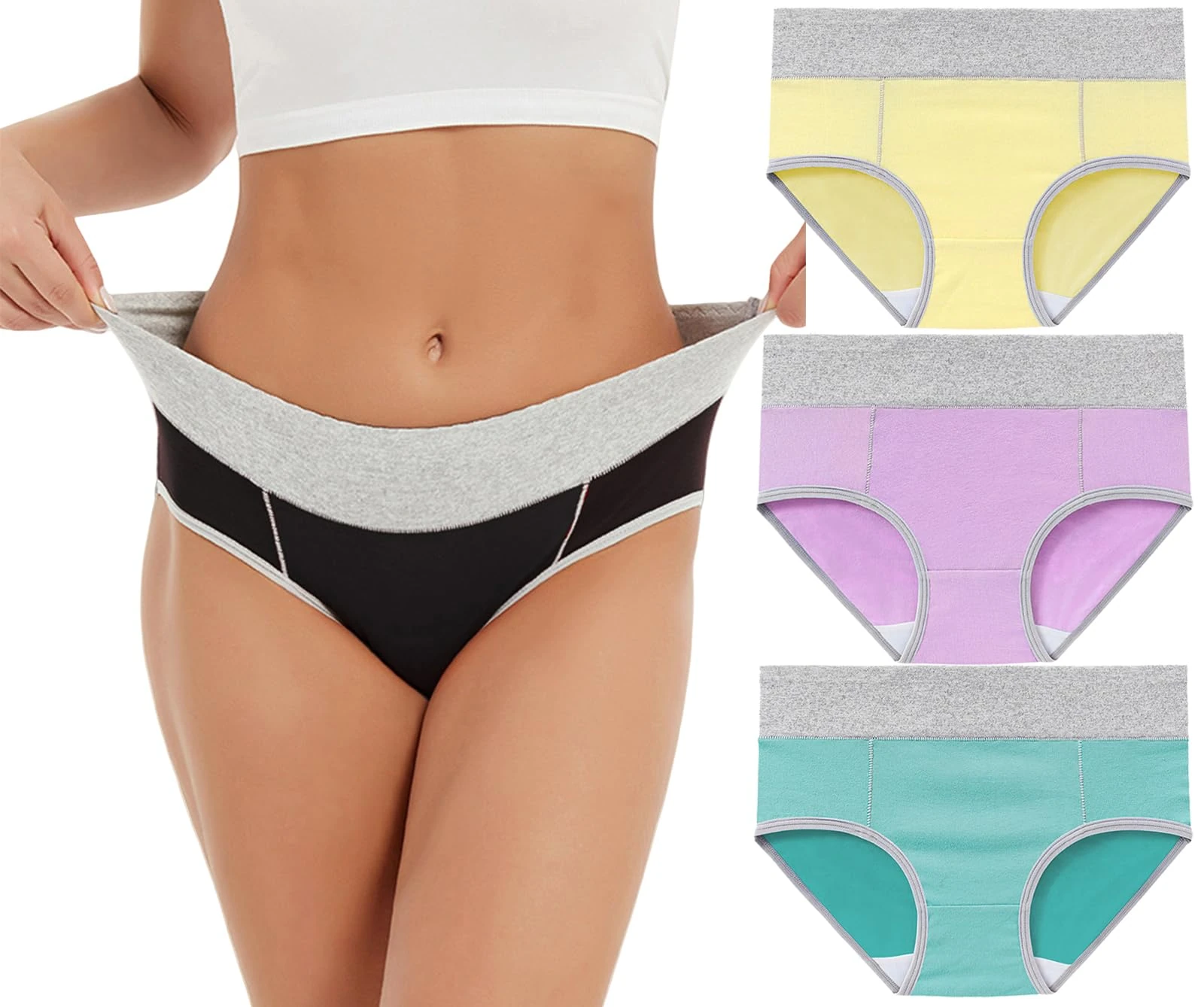 marysgift Ladies Briefs High Waisted Knickers for Women Cotton Underwear Women's Knickers 3 Multipack Stretch Panties Comfortable Breathable Briefs UK 4 6 L E03