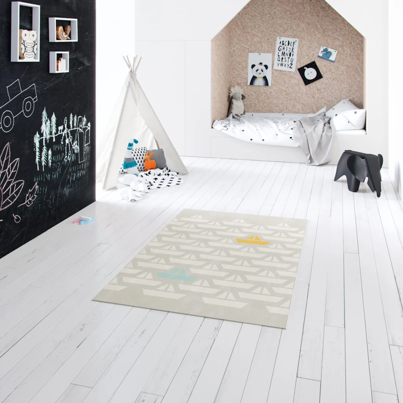 BALTA Children's Rug Ship Rectangular Short Pile Rug, Ideal for the Children's Room - Playroom, Easy Care - Dirt-Repellent, Polypropylene, 120 x 170 cm, Grey