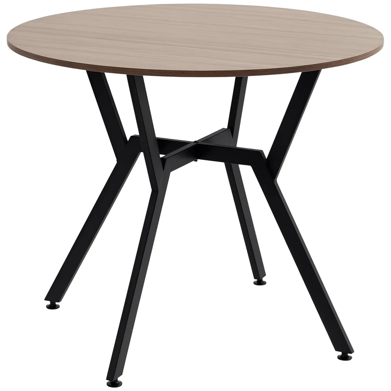 HOMCOM Dining Table, Round Kitchen Table with Black Legs, Anti-slip Foot Pads for Living Room, Dining Room, 90 x 76 cm, Brown
