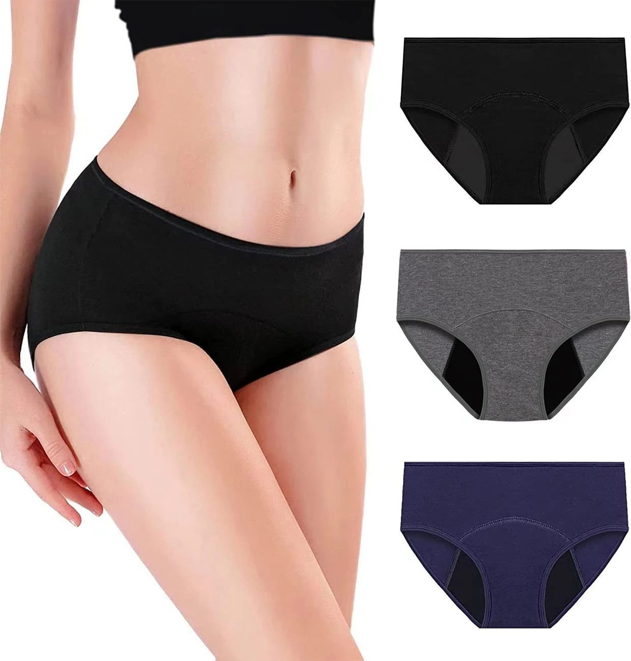 marysgift Full Briefs Women Multipack Underwear Mid Waist Heavy Flow Period Panties for Teens Cotton Knickers Pack of 3 (G02,2XL UK 14 16)