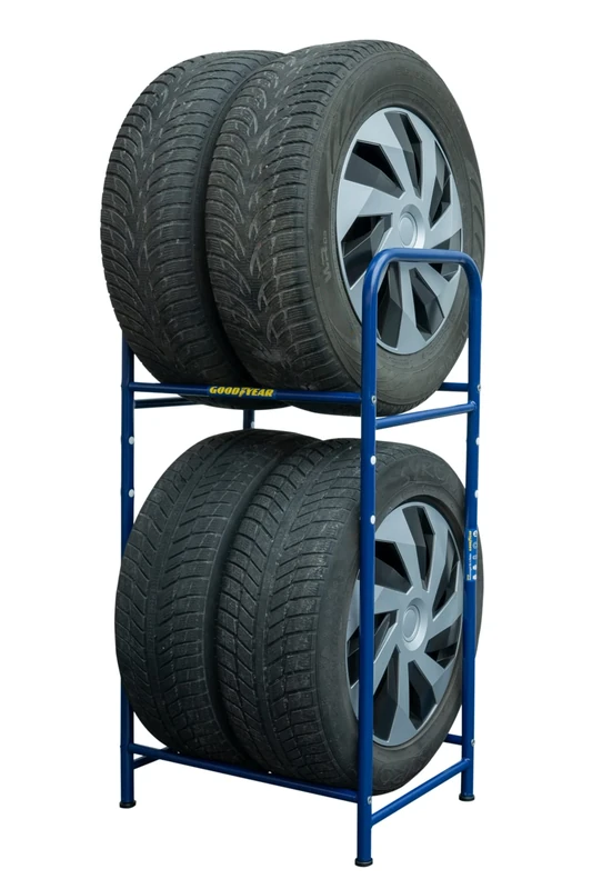 Goodyear 4 Tire Rack, Space Saver Storage, Height Adjustable, 2 Levels, Load Capacity up to 120 kg, Blue