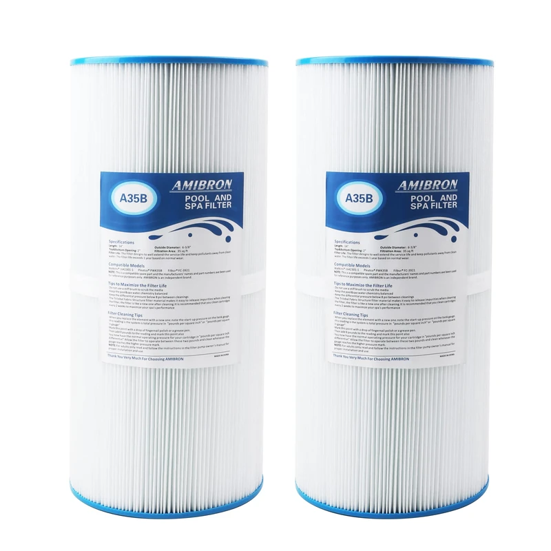 AmiBron PWK35B Replaces Hot Springs Limelight Series Spa Filters, Compatible with Watkins 1642301-1, 78161, 78286, Filbur FC-3921, Pleated Fabric Filter Media 2 Pack