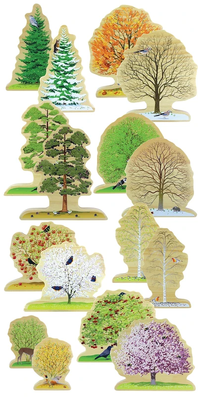 Yellow Door Four Seasons Trees Wooden Play Set | Set of 8 double-sided figures for small world pretend play | Early educational learning toys for imaginary play for kids age 2,3,4,5 | Storytelling