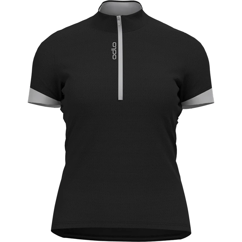 Odlo Women Cycling Jersey with Half Zipper Essentials, Black - odlo Silver Grey, XL